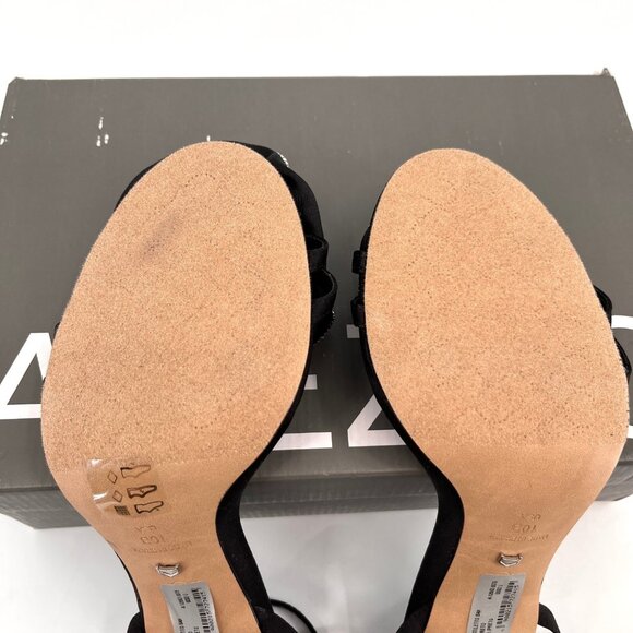 Arezzo Ivy High Stiletto Sandal Size 10B Black Satin Flower Rhinestone Accent - Picture 11 of 15